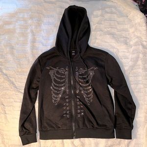 Rhinestone Skeleton Zip Up Hoodie